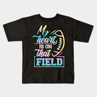 Funny My Heart Is On That Field Football Mom Leopard Kids T-Shirt